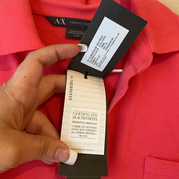 NEW AX Armani Exchange Polo Shirt Short Sleeve Collar XS Pink Coral Fitted - Picture 7 of 9